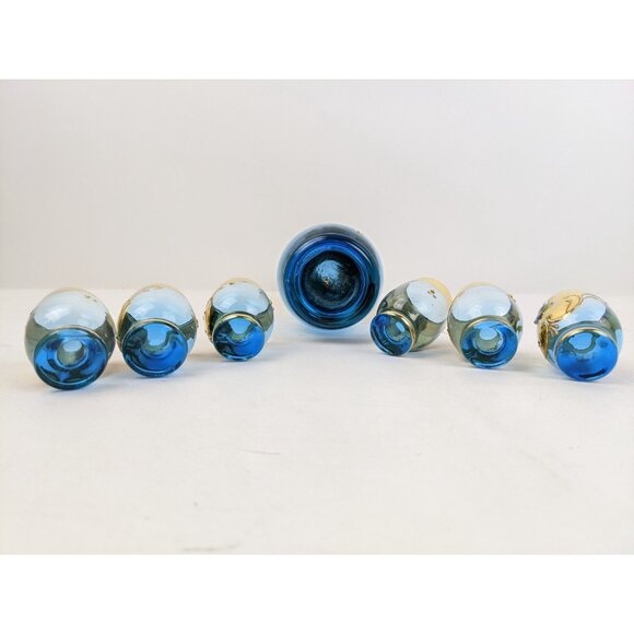Vintage Blue Decanter & Stopper 6 glasses Made In Italy Venetian Murano gold - Picture 6 of 9